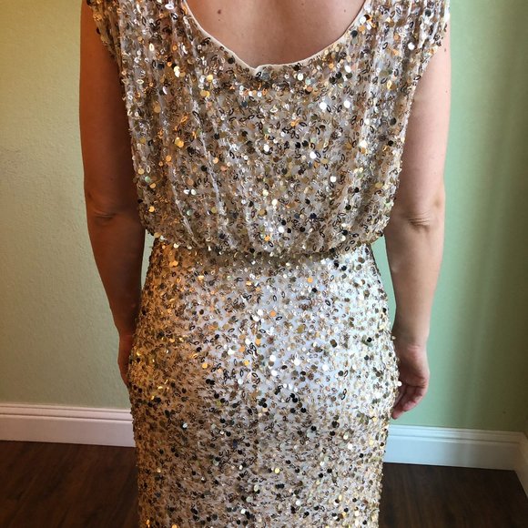 Aidan Mattox Gold Sequin Evening Gown - Picture 2 of 2